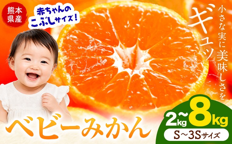 
                  先行予約 ベビーみかん  選べる内容量 2kg 4kg 8kg 旬 小玉 みかん《9月下旬-12月下旬頃出荷》熊本県 南関町 ご家庭用 小玉みかん 熊本県産 S-3Sサイズ フルーツ 柑橘 温州みかん 早生 中生 晩生 ジュース ゼリー 訳あり 熊本
                