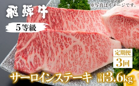 定期便 3回 飛騨牛 5等級 サーロインステーキ　計1.2kg (8枚)   計3.6kg お届け ステーキ 国産牛 国産 牛肉 肉 厳選 熟成 肉の沖村[Q1207]