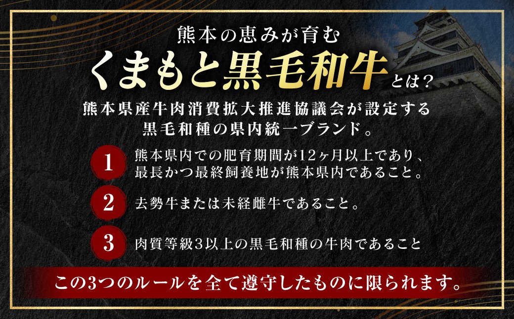 くまもと黒毛和牛とは、熊本県産牛肉消費拡大推進協議会が設定する黒毛和種の県内統一ブランド。