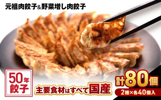 
50年餃子　元祖肉餃子＆野菜増し肉餃子 各種40個入り

