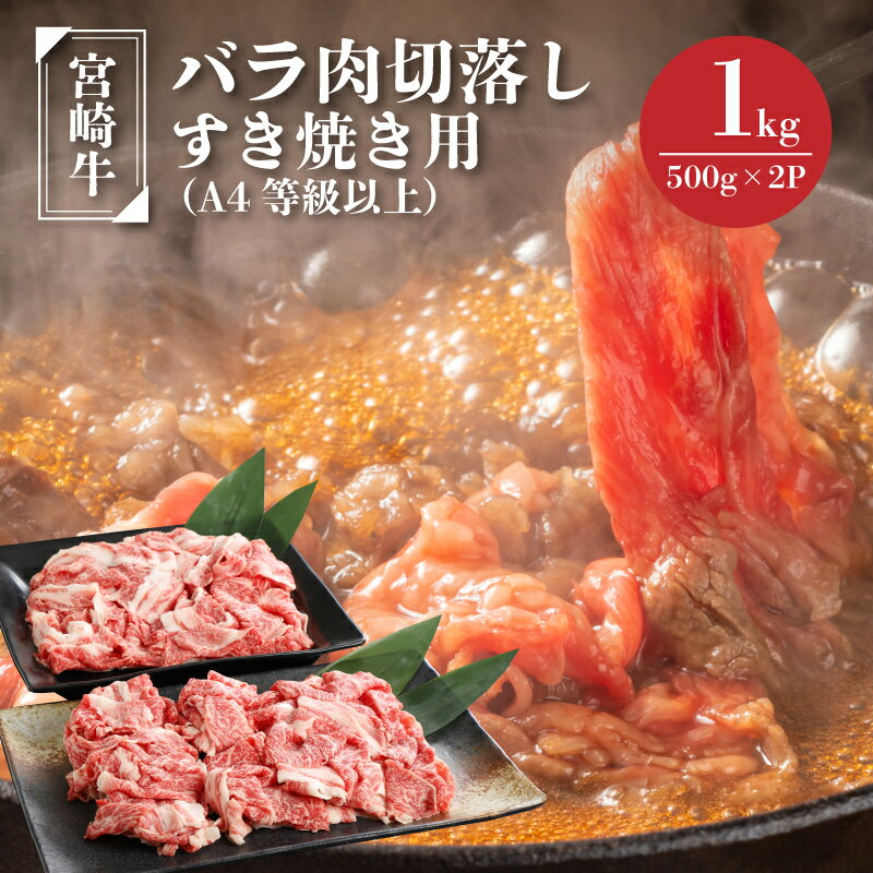 【ふるさと納税】【レビューキャンペーン対象】宮崎牛バラ肉切落しすき焼き用1kg(500g×2パック)A4等級以上 - ブランド牛 切り落とし ばら肉 国産牛肉 国産黒毛和牛 A4等級A5等級 綺麗なサシ 和牛ブランド 牛丼/肉じゃが/すきやき 送料無料【宮崎県木城町】