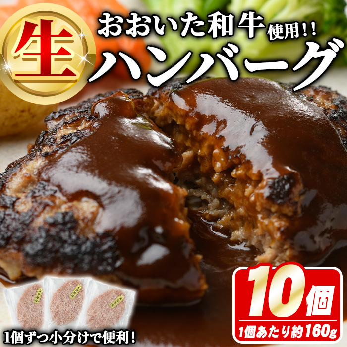 おおいた和牛 生 ハンバーグ (計1.6kg・160g×10個) 牛肉 肉 生ハンバーグ 惣菜 おかず 黒毛和牛 和牛 ブランド牛 冷凍【HE08】【(株)吉野】