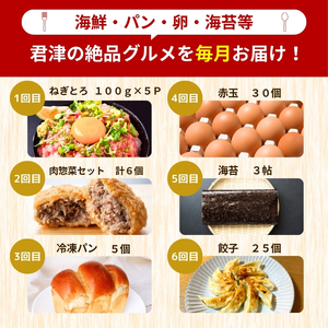 【 定期便 6回 】 千葉 君津市 福袋 | 特産品 毎月ちがう返礼品が届く！ お試し お楽しみ 人気商品 かずさ和牛 総菜 セット ハンバーグ コロッケ ねぎとろ ネギトロ 海苔 冷凍 米粉 パン 