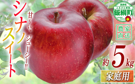 りんご シナノスイート 家庭用 5kg 沖縄県への配送不可 2026年10月下旬から2026年11月上旬頃まで順次発送予定 令和8年度収穫分 静谷りんご園 減農薬栽培 信州の環境にやさしい農産物認証 長野県 飯綱町 [0875]