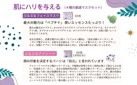 肌にハリを与える 【4種セット 合計150回分】 フェイスマスク3種+アイマスク1種 フェイスパック シートマスク 国産 無香料 無着色 無鉱物油 【SPC】