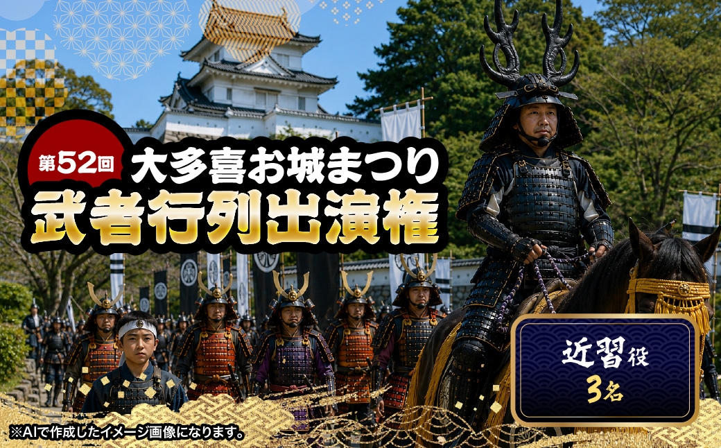 
                  第52回大多喜お城まつり武者行列出演権（近習役3名） W05012
                