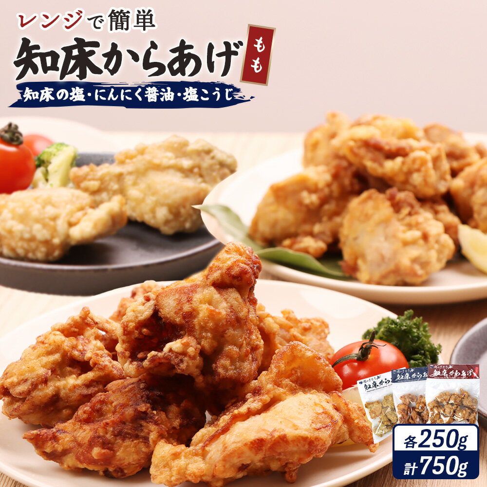 【ふるさと納税】【レンジで簡単】知床からあげ【知床の塩・にんにく醤油・塩こうじ】もも肉750gセット | 唐揚げ 全3種 250g×各1パック 知床 塩 にんにく 醤油 麹 レンチン 冷凍食品 時短 鶏 ザンギ 惣菜 北海道 中標津町 中標津【35021】