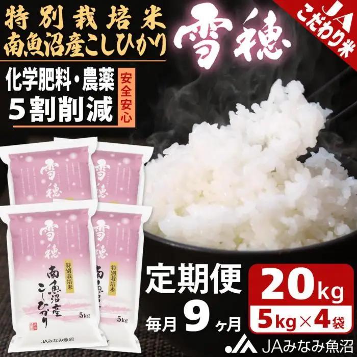 【JAみなみ魚沼定期便】特別栽培米南魚沼産こしひかり「雪穂」（20kg×全9回）精米｜こしひかり