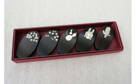 貝象嵌(かいぞうがん)  黒壇 箸 置きセット 5個セット 岩手県 北上市 夢工房 E0307  縁起物 木工品 ハンドメイド 贈り物 お祝い 記念品 ギフト プレゼント 岩手県 北上市 夢工房 E0