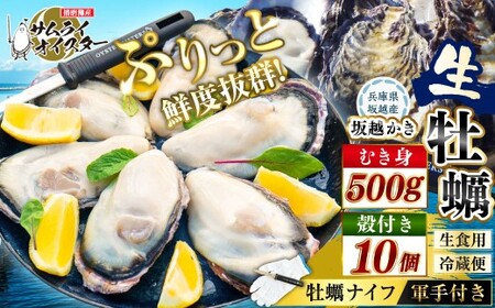 坂越かき むき身 約500g×1パック、殻付き 10個（牡蠣ナイフ・軍手付き） 牡蠣 カキ 海鮮 貝【2027年1月以降発送予定】
