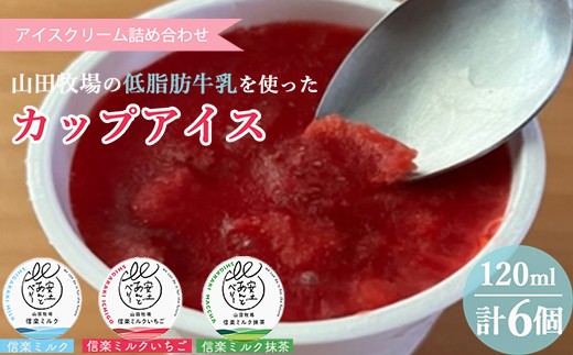 山田牧場 アイス セット 6個入り（3種×2）【低脂肪牛乳使用】| カップアイス 山田牧場アイス アイス詰め合わせ アイスクリーム あいす ストロベリーアイス イチゴアイス いちごあいす ミルクアイス 抹茶アイス 滋賀 甲賀