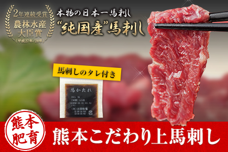 馬刺し 上赤身 ブロック 国産 熊本肥育 冷凍 生食用 たれ付き(10ml×3袋) 100g×3セット 《7月中旬-9月末頃出荷》 肉 絶品 牛肉よりヘルシー 馬肉 平成27年28年 農林水産大臣賞受