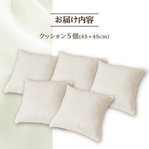 【ノンアレルギー素材】 洗える ヌードクッション 5個 ｜ 睡眠 ふわふわ 洗濯可 水に強い 12cm 45×45 快適 ポリエステル100％ インテリア 新居 引っ越し お祝い 贈答 プレゼント 送