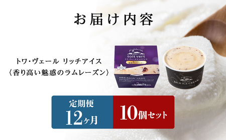 【定期便6ヶ月】リッチアイスクリーム 香り高い魅惑のラムレーズン　10個セット（100ml）
