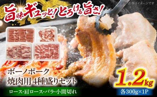 豚 豚肉 国産 【12/22までの決済で年内発送】瑞浪ボーノポーク 焼肉用 4種盛りセット (ロース・肩ロース・バラ・小間切れ) 計1.2kg 瑞浪市 / マルチョウ渡辺精肉店 [AZCW038]
