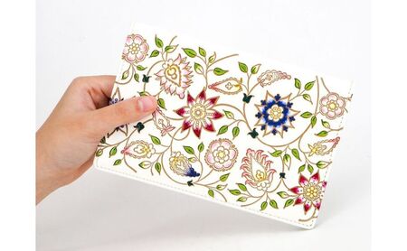 【文庫屋大関】パーソナルホルダー　花更紗【皮革工芸品】 民芸品 雑貨 日用品 ファイル 多用途 牛革 