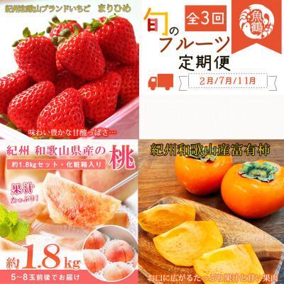 ふるさと納税 かつらぎ町 【発送月固定定期便】紀州和歌山産旬のフルーツセット(いちご・桃・富有柿)全3回