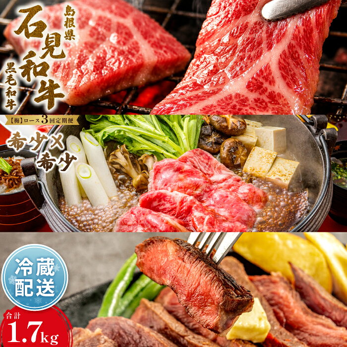 【ふるさと納税】 【定期便3ヶ月】石見和牛 ロース焼肉 550g ロースすき焼き 550g ロースステーキ 170g×4枚 合計約1.7kg 毎月お届け 3回 国産 肉 牛肉 ブランド牛 スライス 特産品 お取り寄せ グルメ