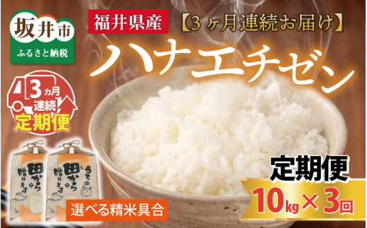 【令和8年産・新米】定期便 ≪3ヶ月連続お届け≫ ハナエチゼン10kg×3回 計30kg ～本原農園からまごころコメて～（白米）[E-8917_01]