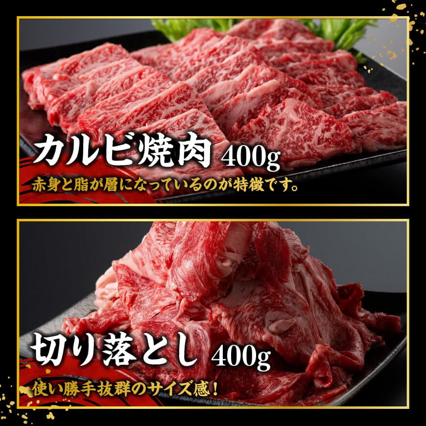 宮崎牛カルビ焼肉・切り落としセット合計800ｇ【 肉 牛肉 国産 黒毛和牛 宮崎牛 焼肉 宮崎県 川南町 】