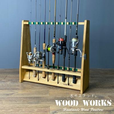 ふるさと納税 横手市 WOOD WORKS ロッドスタンド19本掛け 本体カラー:ライトブラウン/フェルトカラー:グリーン | 