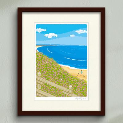 ふるさと納税 茅ヶ崎市 湘南・茅ヶ崎で描く、海を感じるイラストアート『ジークレーアートフレーム　SL-08』(小:八つ切)