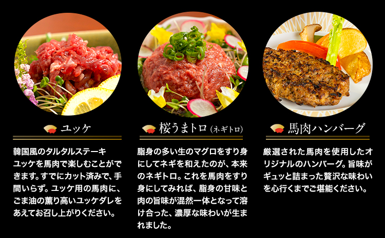 贅沢バラエティセット 520g 千興ファーム 馬肉  《60日以内に出荷予定(土日祝除く)》   生食用 肉   惣菜 希少部位---mifune_snk_30_520g---