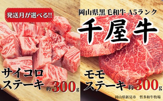 
                  【発送月が選べる】千屋牛 サイコロ・モモステーキセット(合計約600g) 牧場直送便 A5ランク
                