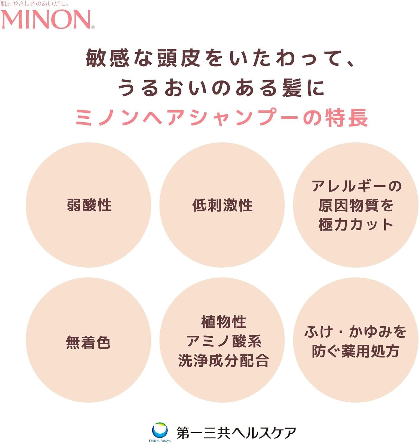 ミノン薬用ヘアシャンプー　詰替用（380ml）1個 / シャンプー 薬用シャンプー 薬用ヘアシャンプー ヘアケア 敏感肌 かゆみ フケ 保湿 弱酸性 低刺激性 薬用処方 日用品 ミノン 第一三共ヘルス