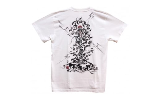 手描きTシャツ 仏画 倶利伽羅不動 白 (半袖 Lサイズ)【1615004】