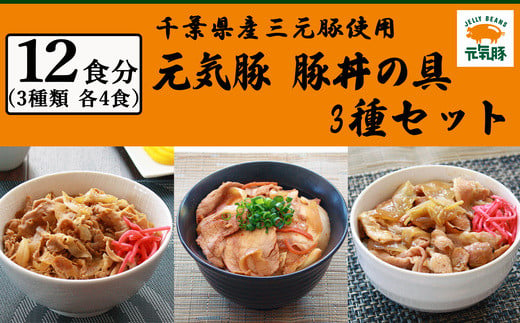 
＜千葉県多古町産＞元気豚　豚丼の具 3種セット(3種合計12食入り)【1223561】
