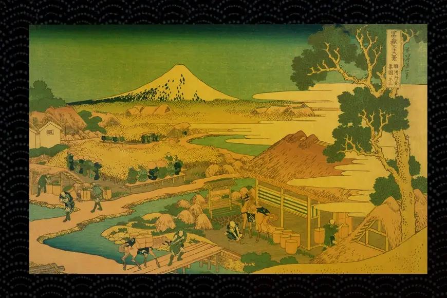 純金 ゴールド 富嶽三十六景 駿州片倉茶園ノ不二 カード 1枚 1g ガラス フレーム 1個