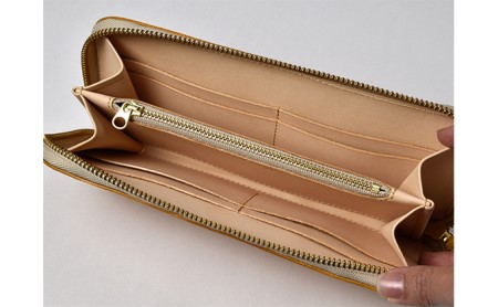 WH-02 本革ラウンドファスナー財布 イエロー