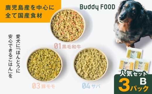 Buddy FOOD 人気セットB 3種3パック（黒毛和牛、豚モモ、サバ）　K390-002_12