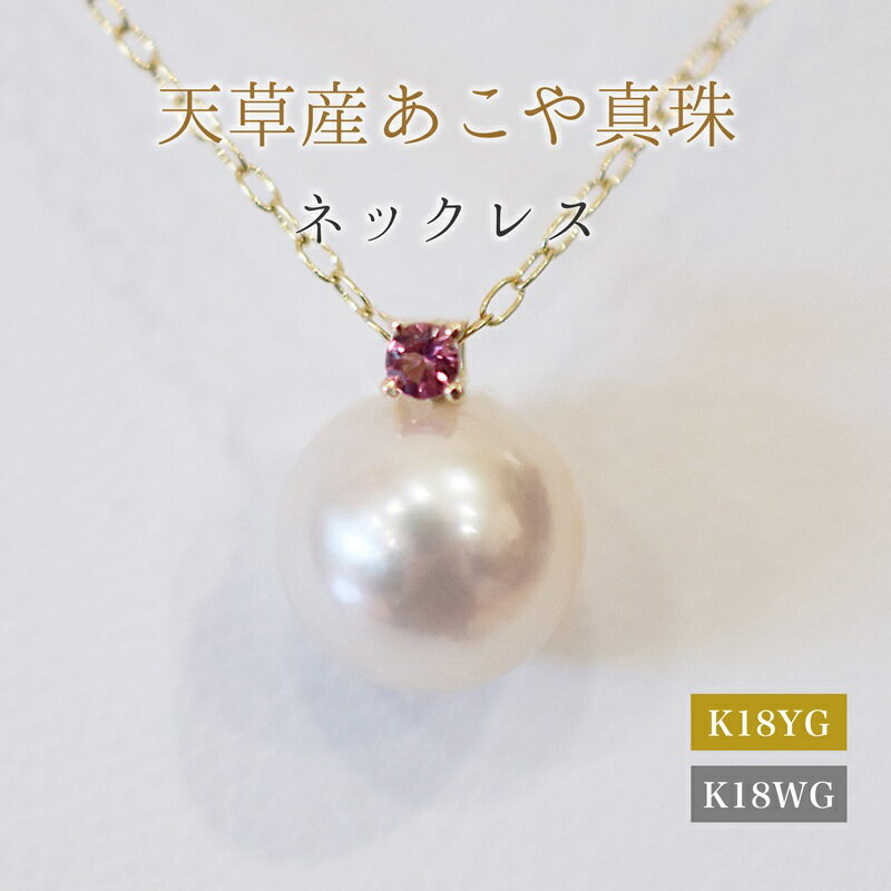 【ふるさと納税】あこや真珠 ペンダント ネックレス 8mm - 8.5mm 天草 熊本 ホワイトピンク 誕生石 10月 ピンクトルマリン 半貴石 本真珠 K18 パール K18YG K18WG アクセサリー ジュエリー あずきチェーン アジャスター 品質保証書 ジュエリーケース 真珠てりクロス 送料無料