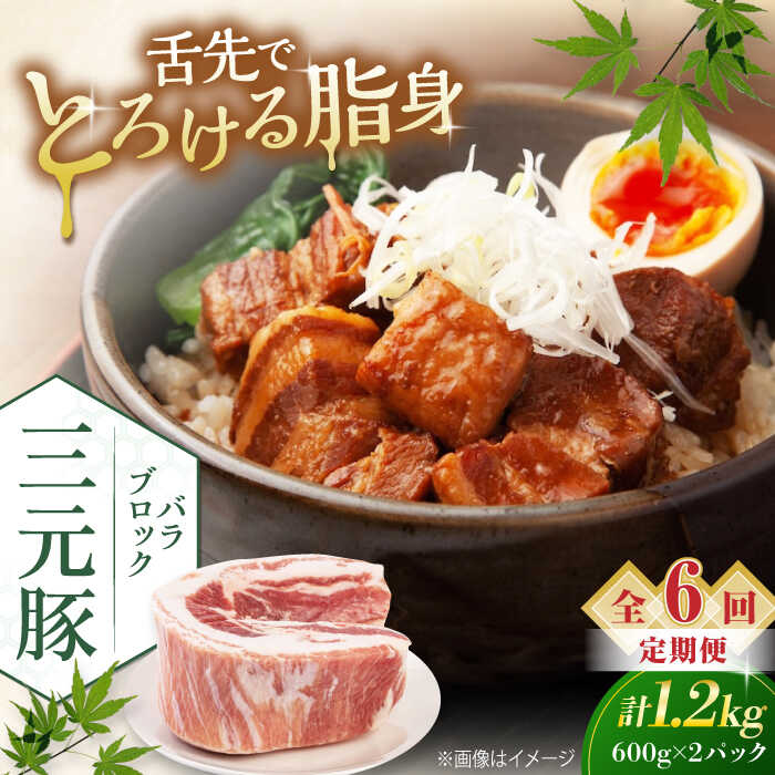 【ふるさと納税】 定期 三元豚 バラブロック1.2kg 600g×2パック ▼ 全6回 定期便 《喜茂別町》【平田牧場】 肉 豚肉 バラ ブロック 煮豚 酢豚 煮物 冷凍配送 定期便 定期 北海道 平田牧場 おすすめ [AJAP108] 78000 78000円