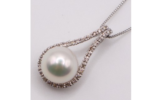 1945 K18WG あこや本真珠　8.0㎜up　ダイヤモンド0.16ct　ペンダントネックレス