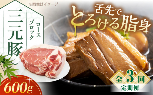 【全3回定期便】平田牧場 ロースブロック 600g 《喜茂別町》【平田牧場】 肉 豚肉 ロース ブロック ローストポーク 煮豚 酢豚 煮物 冷凍配送 北海道 平田牧場 三元豚 [AJAP095] 30000 30000円 3万円
