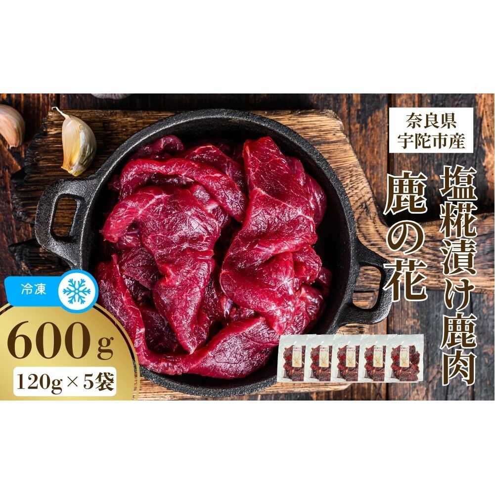 冷凍 塩糀漬け鹿肉 鹿の花 (120g×5袋)／ ジビエ 焼肉 味付き肉 簡単調理 国産 琴弾アンナプルナ 奈良県 宇陀市 ふるさと納税