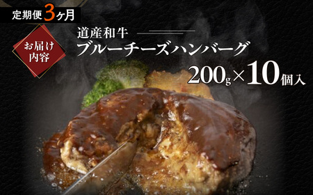 【3ヶ月定期便】道産和牛ブルーチーズハンバーグ（200g）10個入り MROA192