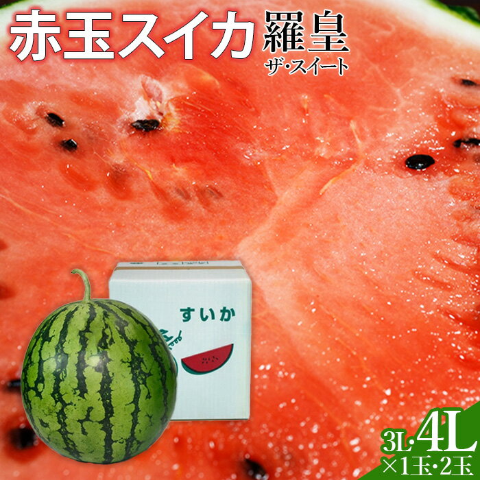 【ふるさと納税】スイカ 令和7年度出荷分 赤玉すいか（羅皇ザ・スイート）　3L・4Lサイズ×1〜2玉 すいか 西瓜 大玉 3L 4L 甘い みずみずしい おすすめ 直送 農家直送 山本すいか・落花生農園 八街 八街市 旬 千葉 果物 くだもの フルーツ