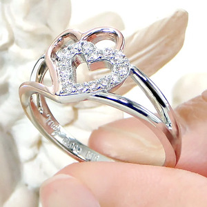 45-9-2 指輪PT900 K18PG ダイヤモンド0.15ct プラチナピンクゴールドハートダブルコンビリング【f178-ptpg】