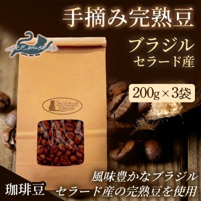 ふるさと納税 福島市 珈琲 手摘み完熟豆 ブラジル・セラード産 200g×3袋No.3281