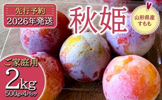 
            《先行予約》2026年度発送 山形県産 すもも【秋姫】 2kg（500g×4パック） ご家庭用 FSY-2524
          