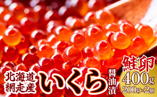 ＜網走産＞いくら醤油漬(鮭卵)400g（200g×2）【 ふるさと納税 人気 おすすめ ランキング イクラ 醤油漬け いくら醤油漬 イクラ醤油漬 いくら醤油漬け イクラ醤油漬け 鮭いくら 鮭イクラ 鮭 鮭卵 いくら 醤油鮭いくら 醤油鮭イクラ さけ サケ 鮭 醤油漬 400g 海鮮 新鮮 小分け 冷凍 オホーツク 北海道 網走市 送料無料 】 ABW013