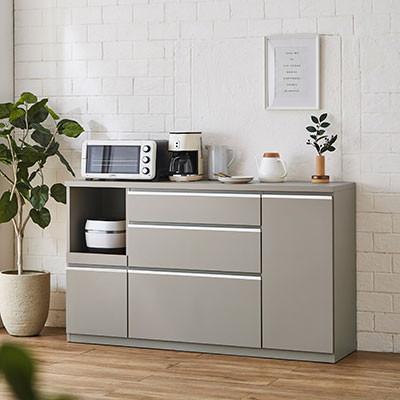 ふるさと納税 大川市 キッチンカウンター レンジ台 アンサンブル 幅159.2cm 【カラー:アッシュグレイ】