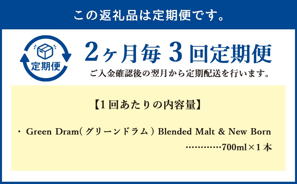 【2ヶ月毎3回定期便】Green Dram（グリーンドラム） Blended Malt & New Born