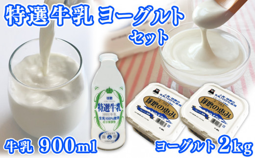 特選牛乳・球磨の恵みヨーグルト(加糖1㎏×2)セット【牛乳900ml：賞味期限　到着後6日】