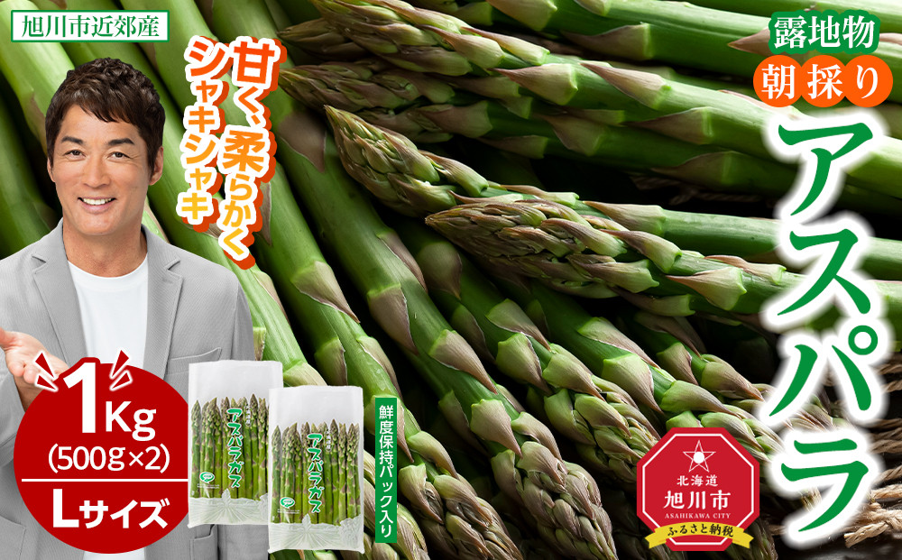 【2026年先行予約】朝採りアスパラ Lサイズ 1kg（500g×2）鮮度保持パック入り 旭川近郊産 露地物(5月中旬発送開始予定) 【 アスパラ アスパラガス 朝採り とれたて 野菜 旬 小分け 保存 産直 産地直送 お取り寄せ 旭川市 北海道 】_01590