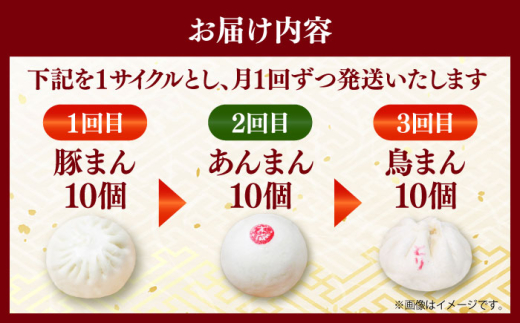 【全12回定期便】毎月10個ずつ届く！ ほかほか中華まん 食べ比べ定期便 冷凍 惣菜 おかず  【SUEHIRO】 [AKAS035]